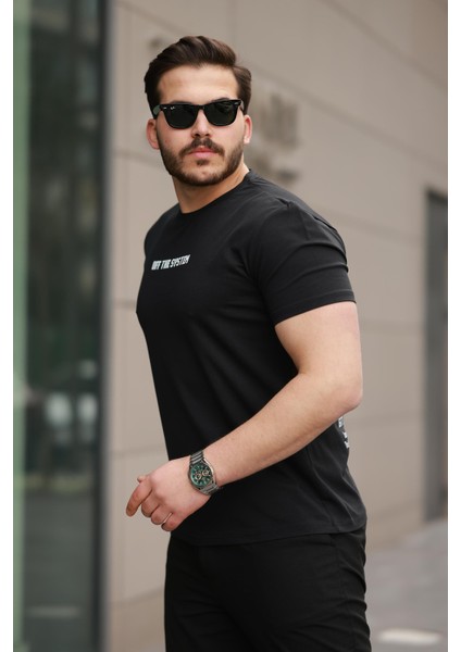 Siyah Sırtı Baskı Detaylı Sıfır Yaka Oversize Kısa Kollu Tişört -2507 modelleri