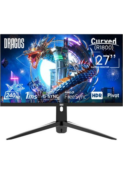Vısıon V27240 27 Inç 1ms 240hz Dp HDMI Fhd Curved Pivot Hoparlörlü Pro Gaming Monitor