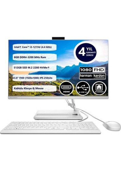 Ideacentre Aıo 3 Intel Core I3 1215U 8gb 512GB SSD Freedos 23.8\