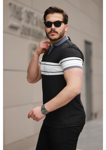 Siyah Beyaz Iki Renk Polo Yaka Kısa Kollu TIŞÖRT-2514 fiyatları