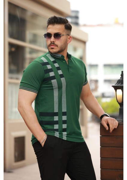 Nefti Baskı Detaylı Polo Yaka Kısa Kollu Tişört -2519