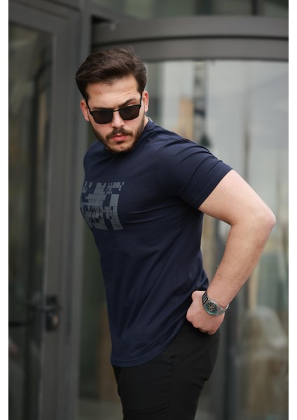 Lacivert Baskılı Sıfır Yaka Regular Fit Kısa Kollu Tişört -2509 fiyatları