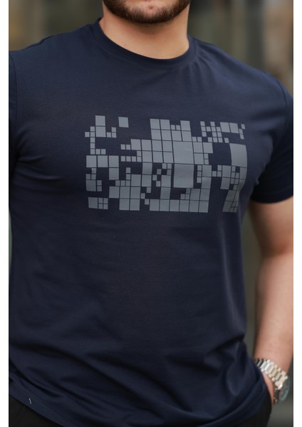 Lacivert Baskılı Sıfır Yaka Regular Fit Kısa Kollu Tişört -2509 modelleri