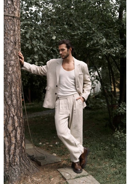 Carlo Naturel Keten Erkek Blazer