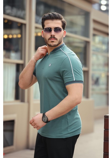 Nefti Kolej Yaka Yarım Fermuarlı Kısa Kollu Tişört- 2408 fiyatları