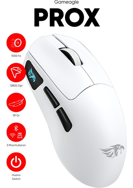 Prox Bluetooth Mouse-Kablosuz Mouse-Kablolu Şarjlı 12800 Dpı Hafif 59GR Gaming Mouse Oyuncu Mouse