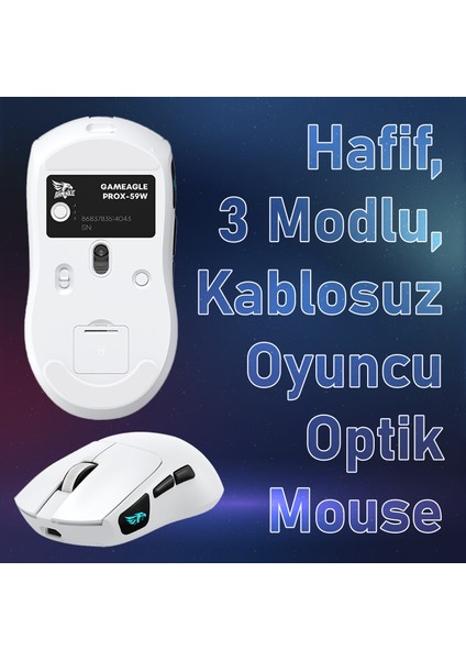 Prox Bluetooth Mouse-Kablosuz Mouse-Kablolu Şarjlı 12800 Dpı Hafif 59GR Gaming Mouse Oyuncu Mouse
