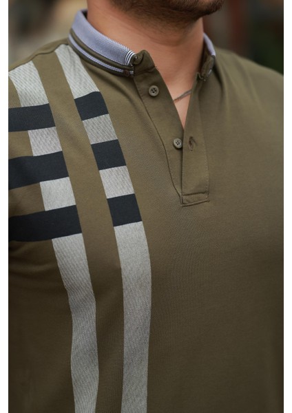 Haki Baskı Detaylı Polo Yaka Kısa Kollu Tişört -2519 modelleri