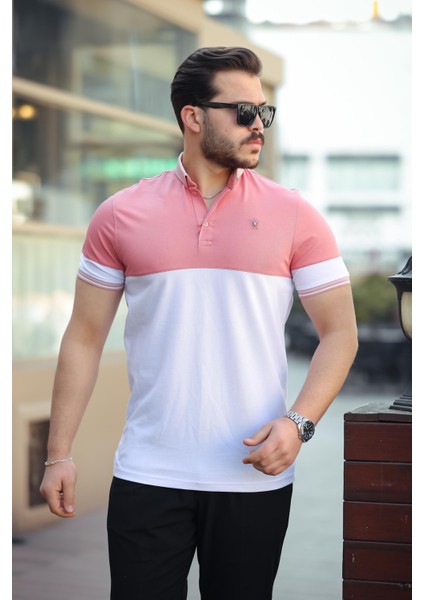 Pembe Gri Haki Ston Parçalı Üçlü Paket Polo Yaka Kısa Kollu Tişört- 2521 modelleri