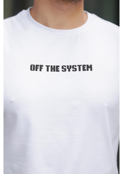 Beyaz Sırtı Baskı Detaylı Sıfır Yaka Oversize Kısa Kollu Tişört -2507 fiyatları