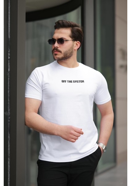 Beyaz Sırtı Baskı Detaylı Sıfır Yaka Oversize Kısa Kollu Tişört -2507 modelleri