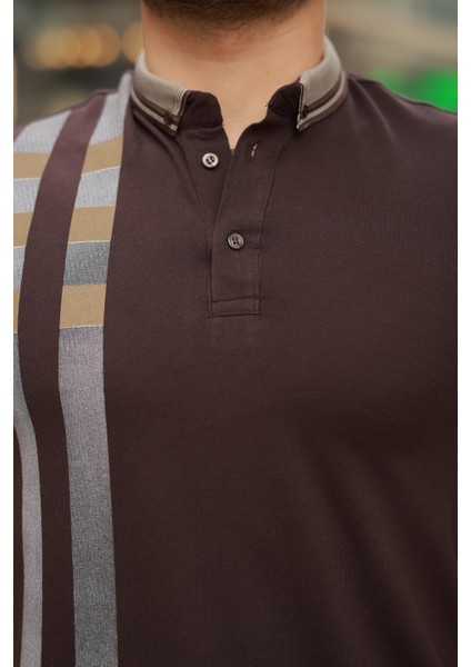 Kahverengi Baskı Detaylı Polo Yaka Kısa Kollu Tişört -2519 modelleri