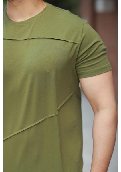 Haki Parçalı Dikiş Detaylı Regular Fit Kısa Kollu Tişört -2523 modelleri
