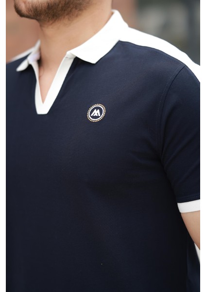 Lacivert Nakışlı V Polo Yaka Kısa Kollu TIŞÖRT-2524 modelleri