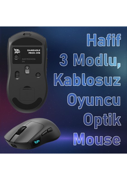 Prox Bluetooth Mouse-Kablosuz Mouse-Kablolu Şarjlı 12800 Dpı Hafif 59GR Gaming Mouse Oyuncu Mouse