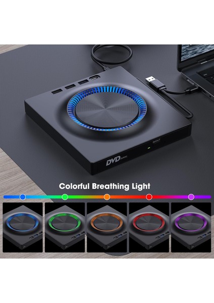 Harici Dvd-Rw Cd/dvd Sürücü – Usb-C/3.0, USB Hub ve Sd Kart Girişli, Slim Taşınabilir Optik Sürücü