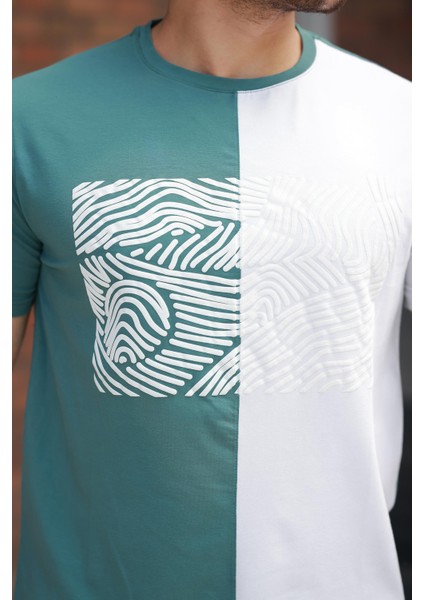 Yeşil Beyaz Çizgi Baskılı Regular Fit Sıfır Yaka Kısa Kollu TIŞÖRT-2522 modelleri