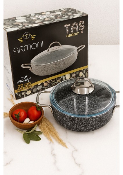 Taş Granit 22 cm Basık Pilav Tenceresi – Yanmaz Yapışmaz, Döküm Granit - Kaliteli Ürün
