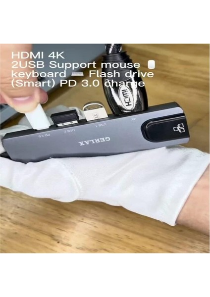 Type-C To 4K Hdmı RJ45 Lan Internet 5 In 1 Dönüştürücü Çevirici Hub Adaptör