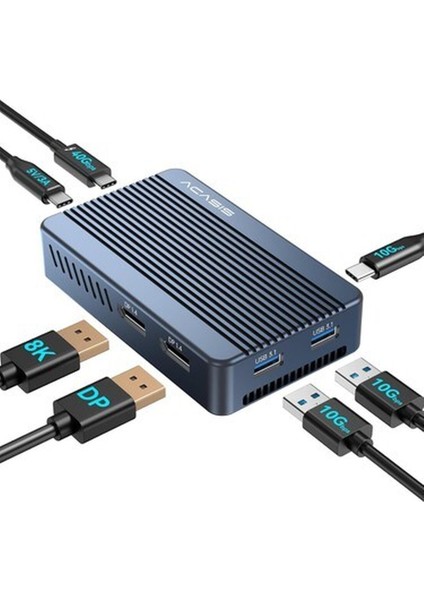 TBU405 Plus 6 In 1 Thunderbolt Usb-C Dock + SSD Disk Kutusu, Intel JHL7440 Chipset, 2x 8K60Hz Displayport, 2x Usb-A 3.1, 1x Type-C 3.2, Usb4, Alüminyum, Windows/mac Os Uyumlu
