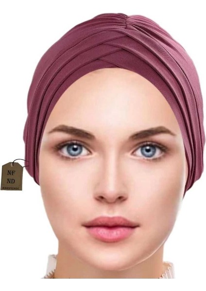 Üçbantlı Bone Hijab Tesettür Yarım Bone Şık Hazır Çapraz Türban Dış Bone Leylak Sandy Kumaş