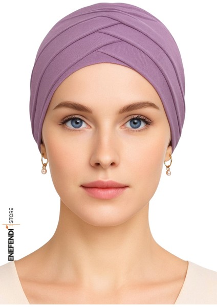 Üçbantlı Bone Hijab Tesettür Yarım Bone Şık Hazır Çapraz Türban Dış Bone Leylak Sandy Kumaş