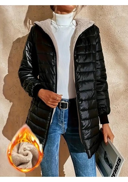 Kadın Uzun Kollu Kapşonlu Cep Detaylı Fermuarlı Orta Boy Mont modelleri