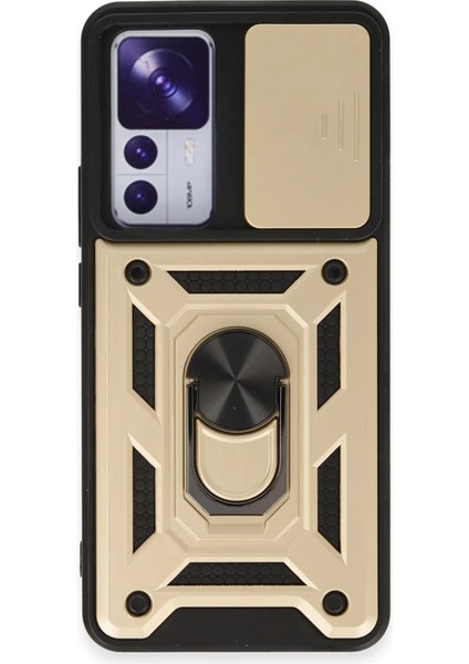 Xiaomi Mi 12T Pro Kılıf Pars Lens Yüzüklü Silikon - Gold Svlrs