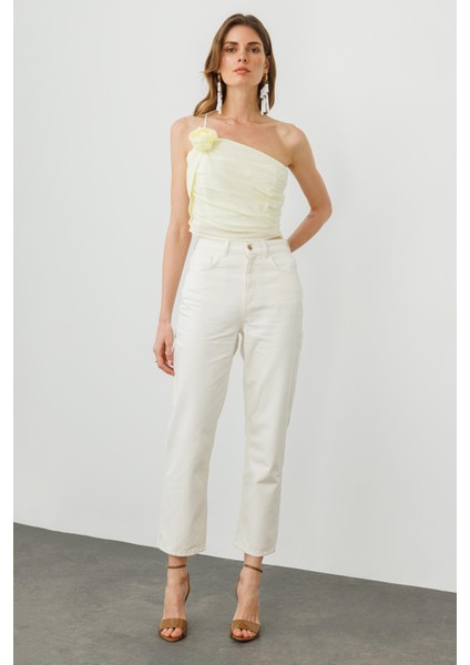 Sarı Gül Detaylı Asimetrik Tek Askılı Pamuklu Bluz fırsatları