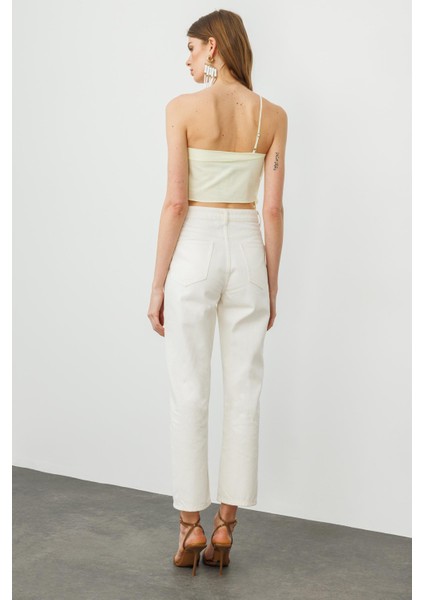 Sarı Gül Detaylı Asimetrik Tek Askılı Pamuklu Bluz indirimleri