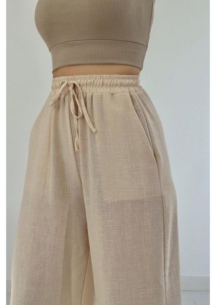 Bej Keten Pantolon