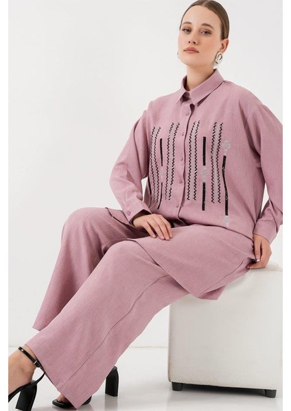 Desenli Tunik Pantolon Ikili Takım 6720 - Gül Kurusu