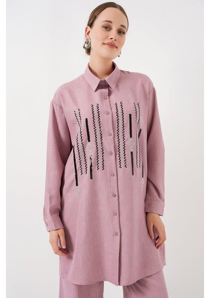 Desenli Tunik Pantolon Ikili Takım 6720 - Gül Kurusu