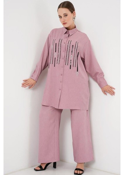Desenli Tunik Pantolon Ikili Takım 6720 - Gül Kurusu
