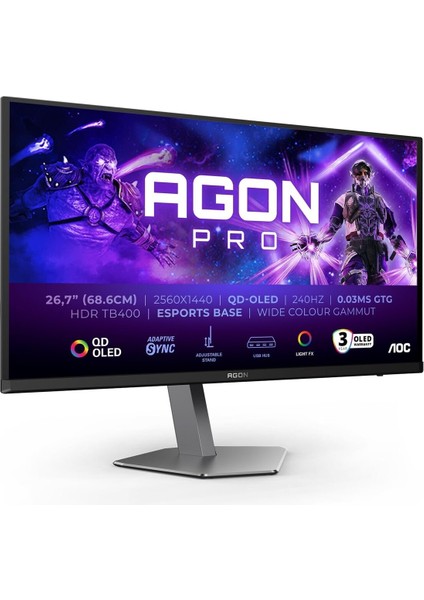 Agon Pro AG276QZD2-27 Inç Qhd OLED Monitör, 240 Hz, 0,03 Ms Gtg, Freesync Premium Pro, Com.g-Sync, HDR400 (2560X1440, 2x HDMI 2.1, Displayport, USB Hub) Siyah