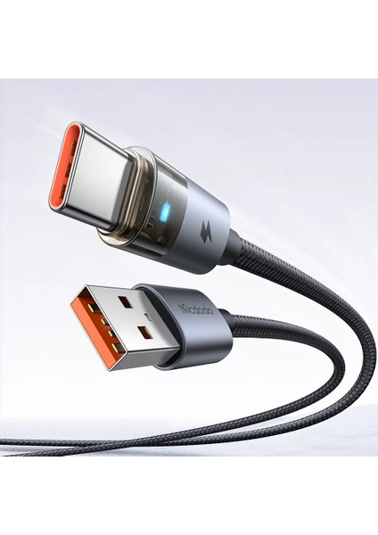 Usb-A To Type-C 1,2 M Şeffaf Kablo Şarj Işıklı