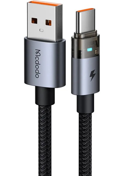 Usb-A To Type-C 1,2 M Şeffaf Kablo Şarj Işıklı