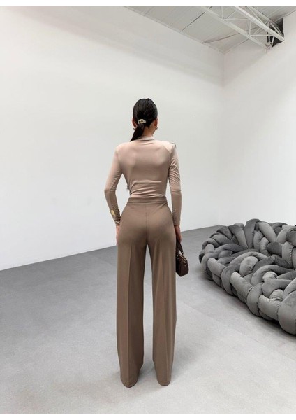 230 gr Poly Viscose Lycra Metal Düğme Palazzo Pantolon