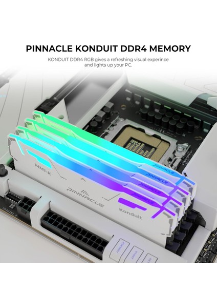 Pinnacle Konduit Rgb Ddr4 3200MHZ PC4-25600 CL16-18-38 Xmp2.0 Hız Aşırtma 1.35V Amd ve Intel Masaüstü Oyun Pc Bellek Modülü ile Uyumlu Ram - Beyaz (3200MHZ 32GB)