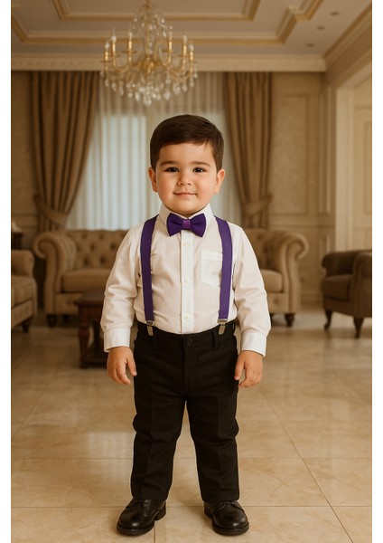 Erkek Bebek / Çocuk Papyon ve Pantolon Askısı Seti 0-6 Yaş Erkek Çocuk Şık Kombin ( 14 Renk )