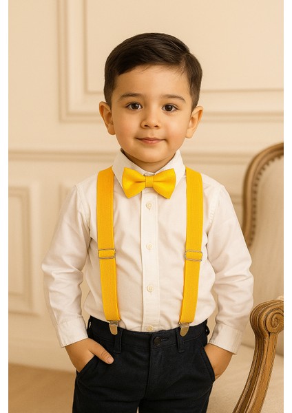 Erkek Bebek / Çocuk Papyon ve Pantolon Askısı Seti 0-6 Yaş Erkek Çocuk Şık Kombin ( 14 Renk )
