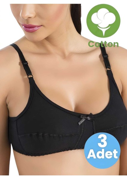 Kadın 3'lü Kurdele Detaylı Pamuklu Penye Sütyen