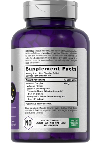Fast Sleep Chamomile 40MG Complex | 360 Fast Dissolve Tablets | Adult Extra Strength Supplement | Vegetarian, Non-Gmo, Gluten Free