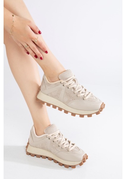 Kadın Bej Günlük Spor Sneaker Ayakkabı