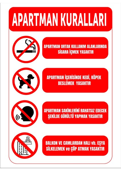 Apartman Kuralları Uyarı Levhası ,aliminyum Levhaya Baskı 19*26CM