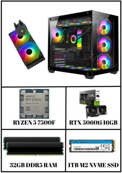 Cryotank Rtx 5060 Tı | R5 7500F | 32GB Ram | 1 Tb M2 Nvme SSD | Sıvı Soğutmalı Oyuncu Bilgisayarı
