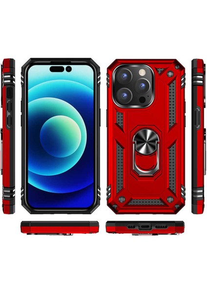 Apple iPhone 14 Pro Max Kılıf Çift Katmanlı Polikarbon Koruma ve Manyetik Tutucu Stand Yüzük