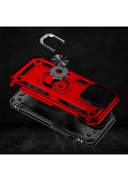 Apple iPhone 14 Pro Max Kılıf Çift Katmanlı Polikarbon Koruma ve Manyetik Tutucu Stand Yüzük