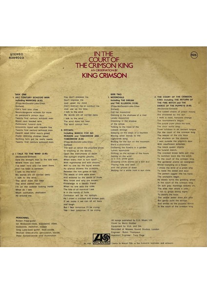 King Crimson ‎– In The Court Of The Crimson King An Observation By King Crimson Epitaph Lp