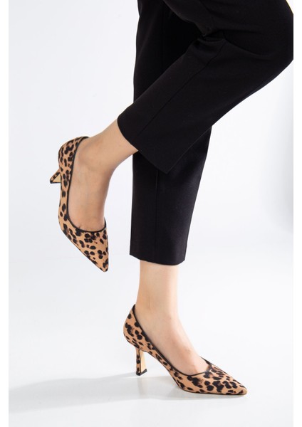 Kadın Leopar Desen Stiletto Topuklu Ayakkabı